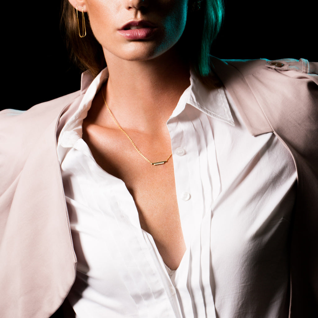 DBL BAR NECKLACE - 14K GOLD + PAVE WHITE DIAMOND