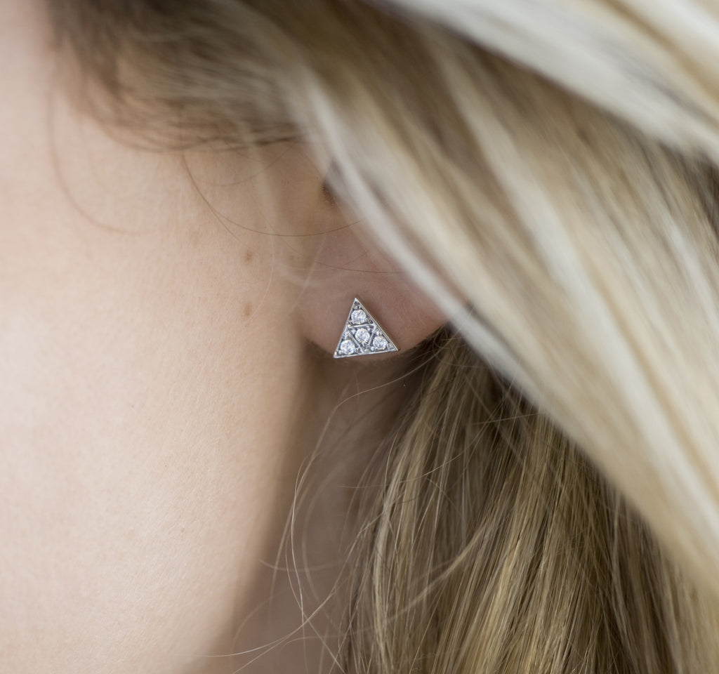 Tiny Triangle Studs - SILVER + CZ