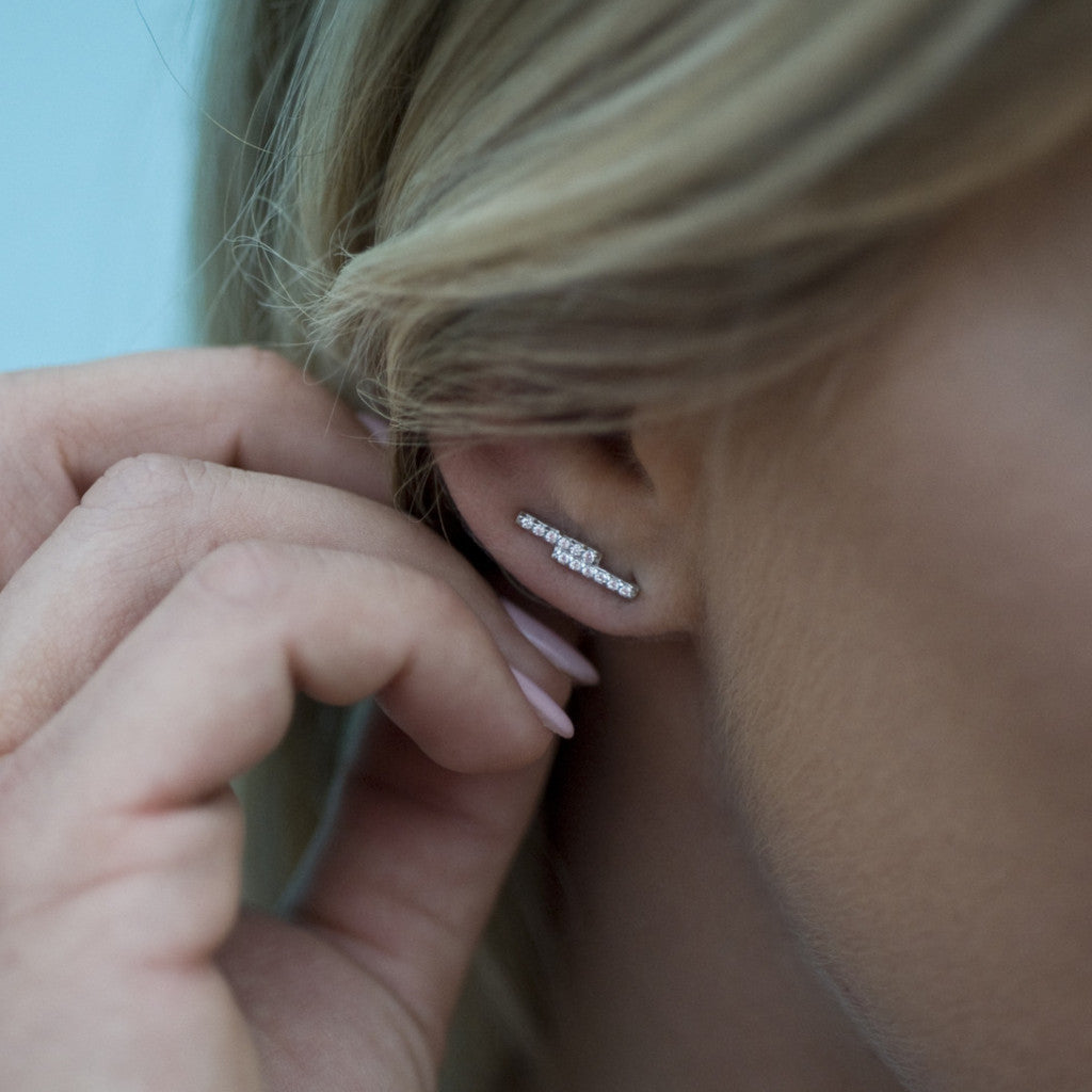 DBL Lightning Bolt Ear Crawler INDV - SILVER + WHITE CZ