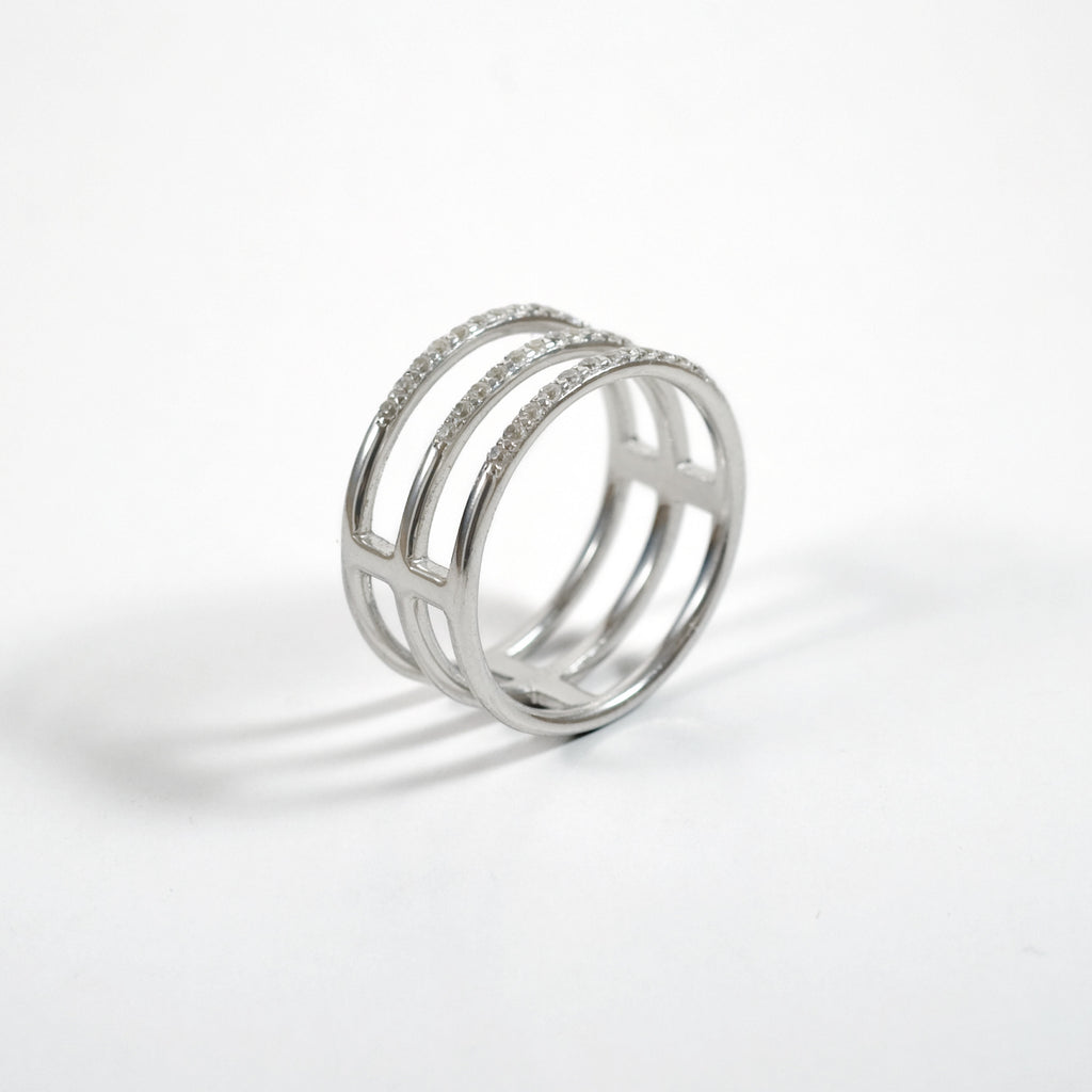 2-in-1 TRPL Band cage ring - Silver - Size 7