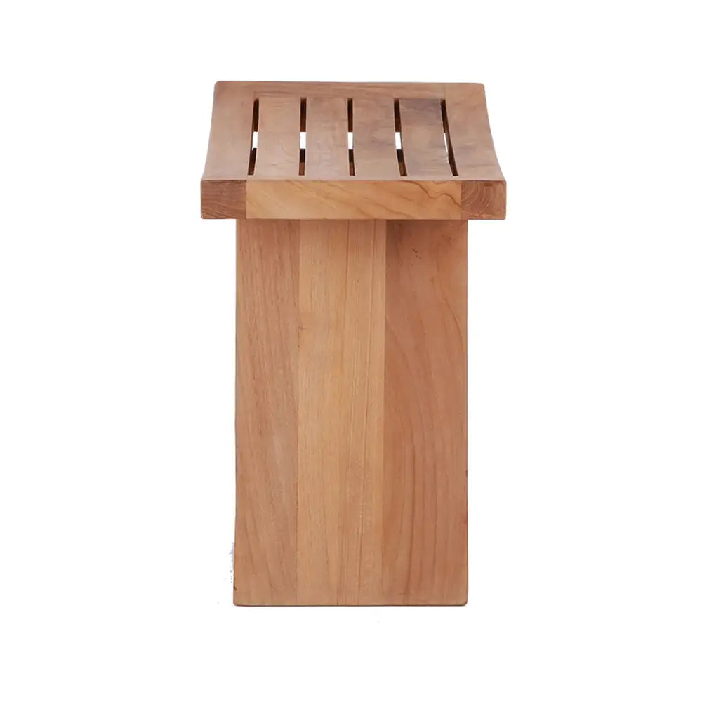 Nordic Style Natural Teak Stool with Curved Seat and Shelf