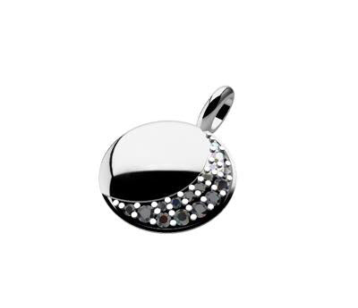 Dainty Crescent Moon Disc Pendant - 14K Gold + Pave White Diamonds