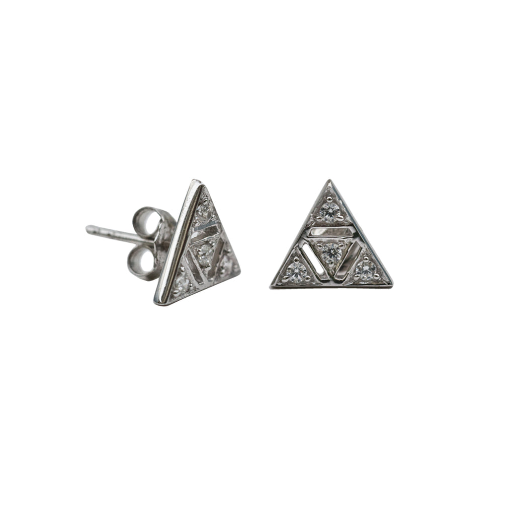 Triangle Open Studs - SILVER + CZ