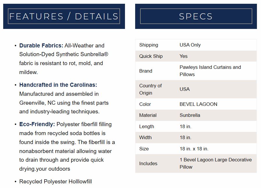 Sunbrella Throw Pillow Bevel Lagoon