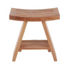 Nordic Style Natural Teak Stool with Curved Seat and Shelf