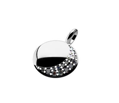 Dainty Crescent Moon Disc Necklace - Silver + Pave White Diamonds - ALDIA 
 - 2